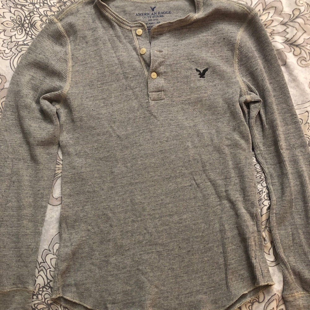American Eagle Thermal knot long sleeve shirt grey